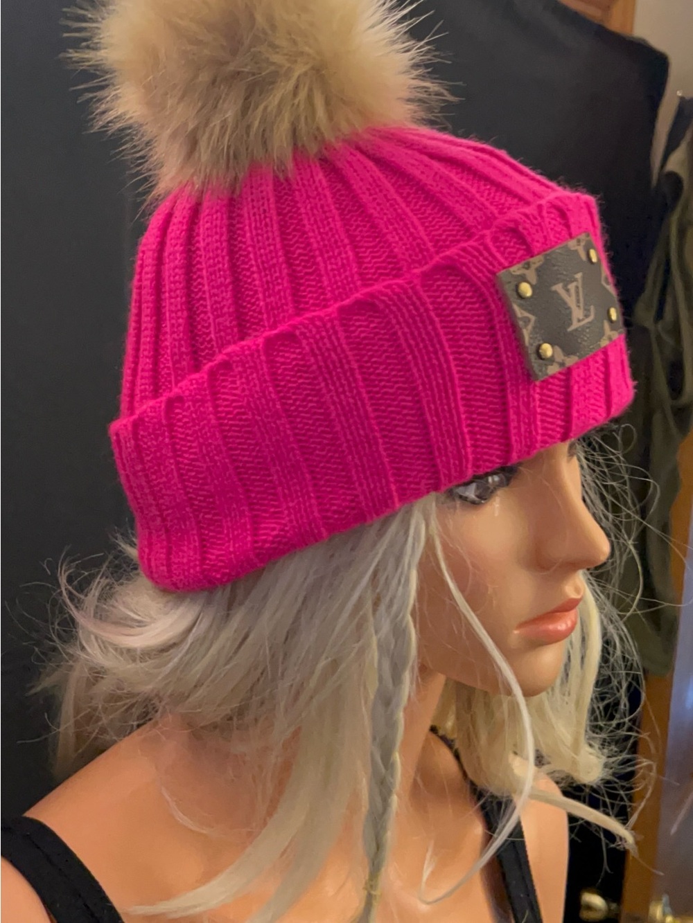 Upcyled Louis Patch Pom Pom Beanie - Picture 10 of 16